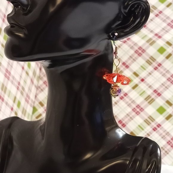 Steel Multi Color Handmade Hand Crafted Dangle Beaded Flower Earrings #57 - Picture 3 of 12